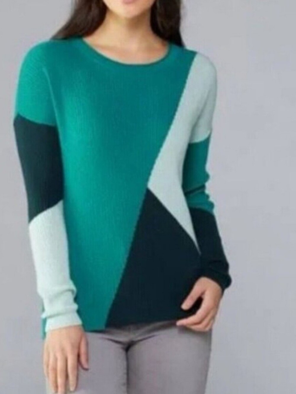 Smartwool Small Intarsia Color Block Rib Merino Wool Sweater Everglade Heather